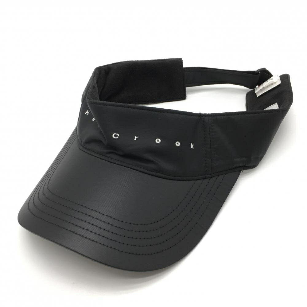 【超美品】ヒールクリーク サンバザー付ニット帽 白×黒 レザー調サンバイザー ロゴ刺しゅう フリース裏地 50 ゴルフウェア Heal Creek