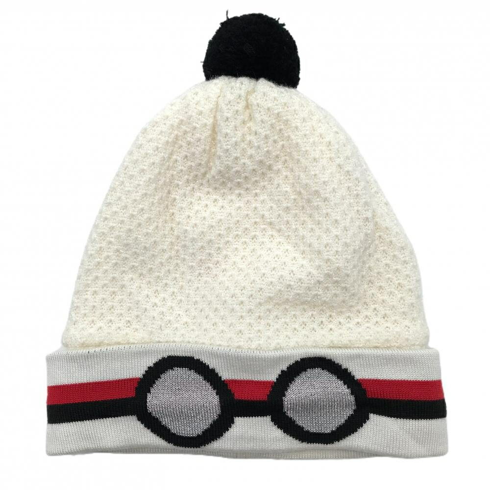 【美品】アルチビオ 2WAYニット帽 白×黒 ラメ ボンボン付 レディース ゴルフウェア archivio