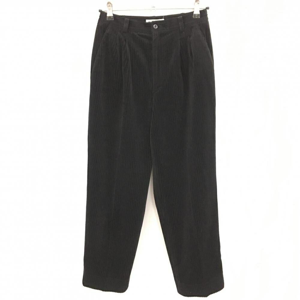 【美品】ブラックアンドホワイト パンツ 黒 ベロア調 ストライプ バックロゴ レディース L ゴルフウェア Black＆White