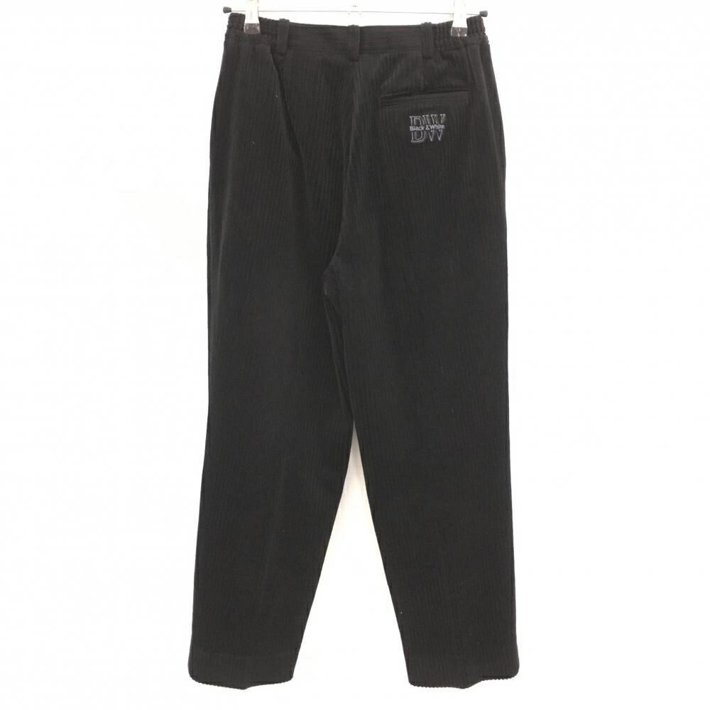 【美品】ブラックアンドホワイト パンツ 黒 ベロア調 ストライプ バックロゴ レディース L ゴルフウェア Black＆White