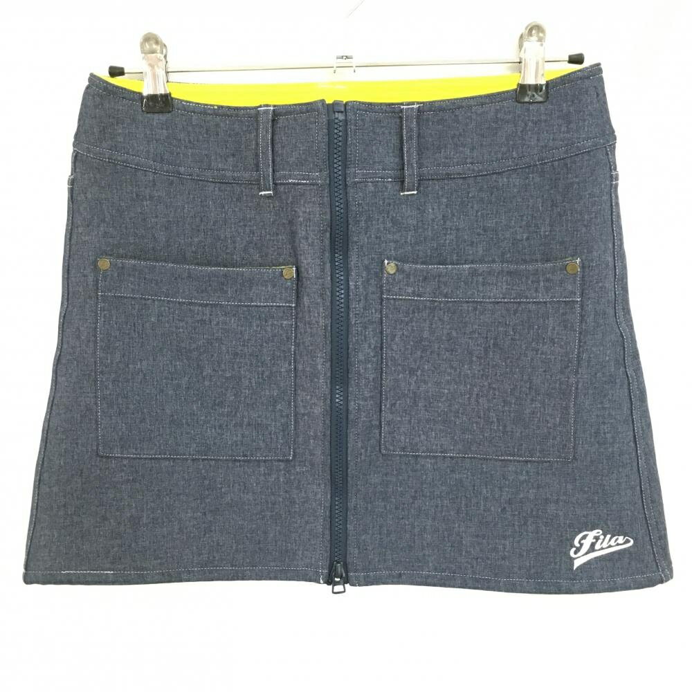 【当店ポイント10倍！楽天スーパーセール期間限定】【超美品】フィラゴルフ スカート 杢ネイビー フロントジップ 裏起毛 レディース L ゴルフウェア FILA GOLF