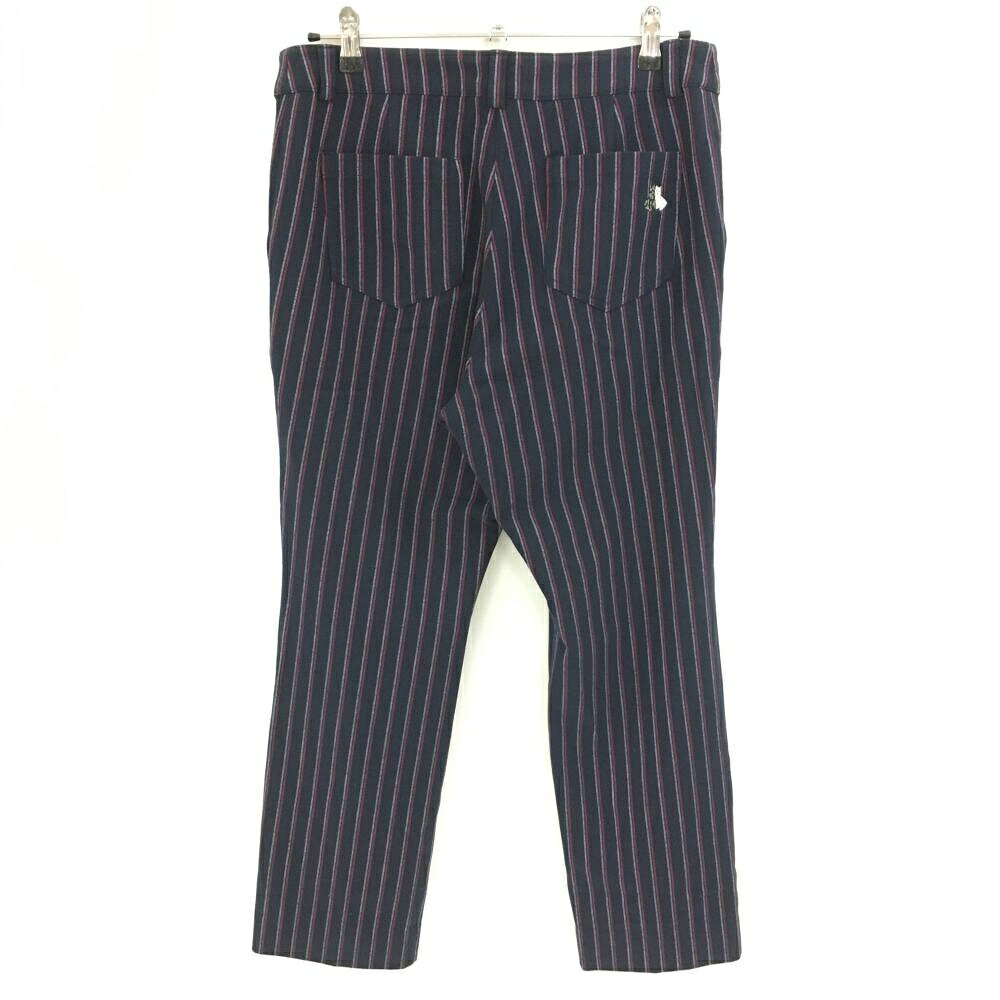 【美品】ブラックアンドホワイト パンツ ネイビー×ピンク ストライプ 秋冬 レディース LL ゴルフウェア Black＆White