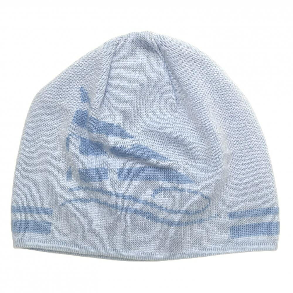 【超美品】ヒールクリーク ニット帽 ライトブルー×ブルー ロゴ刺しゅう 40 ゴルフウェア Heal Creek