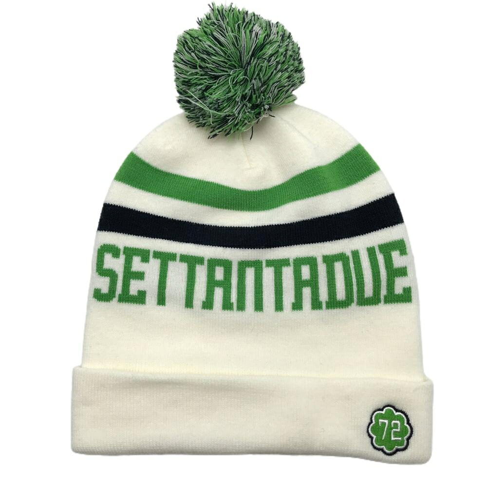 【超美品】パーセッタンタドゥエ ニット帽 白×グリーン ボンボン付 2ライン FREE ゴルフウェア PAR72