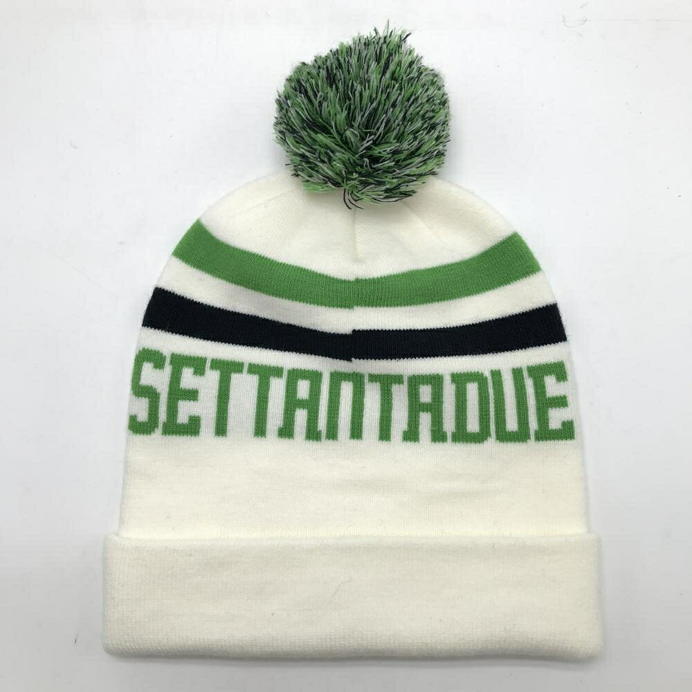 【超美品】パーセッタンタドゥエ ニット帽 白×グリーン ボンボン付 2ライン FREE ゴルフウェア PAR72