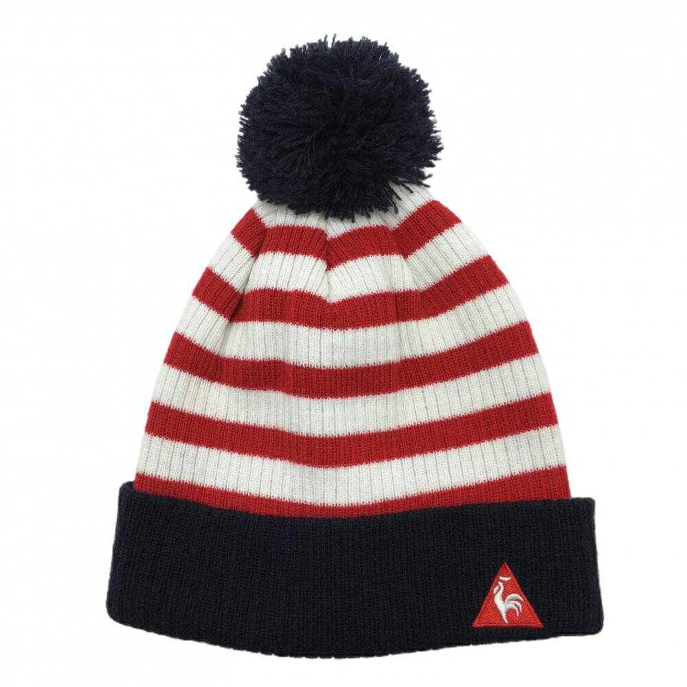 Le Coq - 【超美品】ルコック ニット帽 白×レッド ボーダー ポンポン付 F(55-57cm) ゴルフウェア le coq sportif