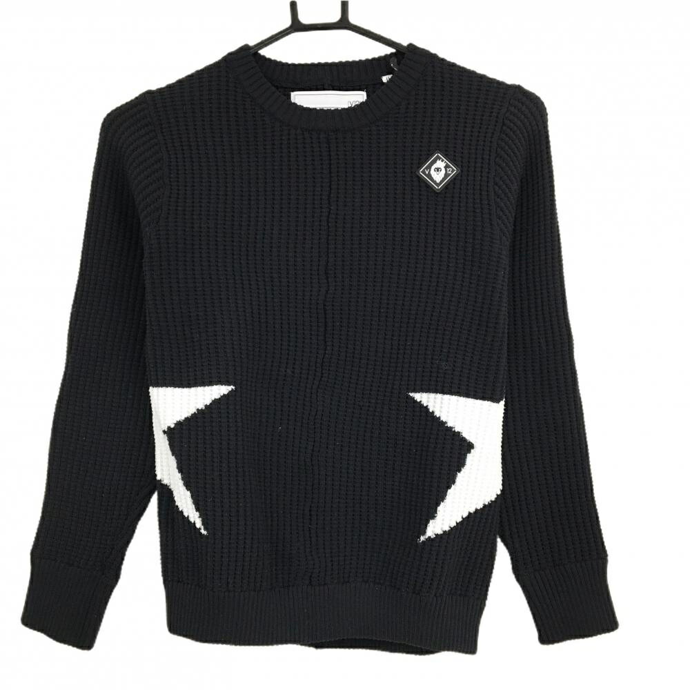 【美品】ヴィトゥエルヴ セーター 黒×白 ビッグスター ニット レディース 0(S) ゴルフウェア V12