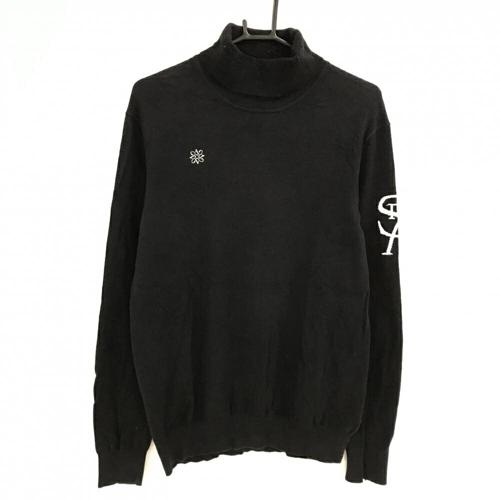 セントアンドリュース タートルネックセーター 黒×白 ニット コットン混 ハイネック メンズ L ゴルフウェア St ANDREWS