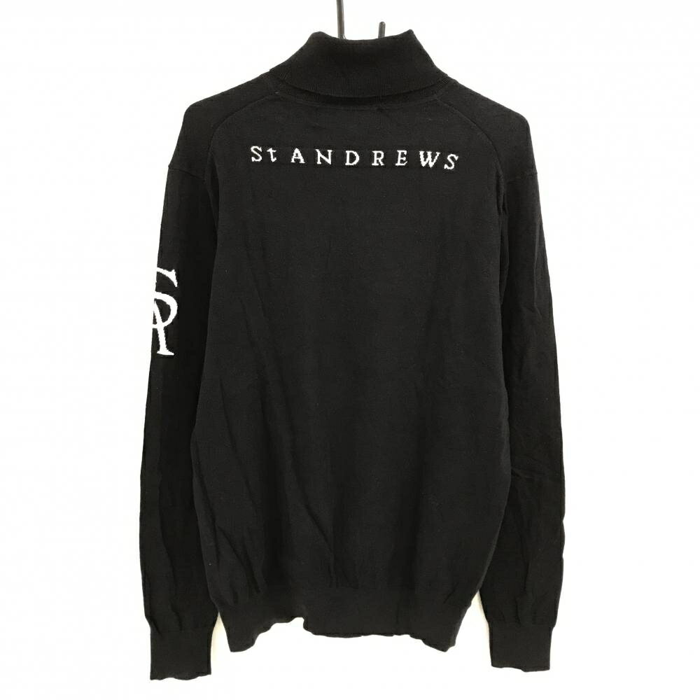 セントアンドリュース タートルネックセーター 黒×白 ニット コットン混 ハイネック メンズ L ゴルフウェア St ANDREWS