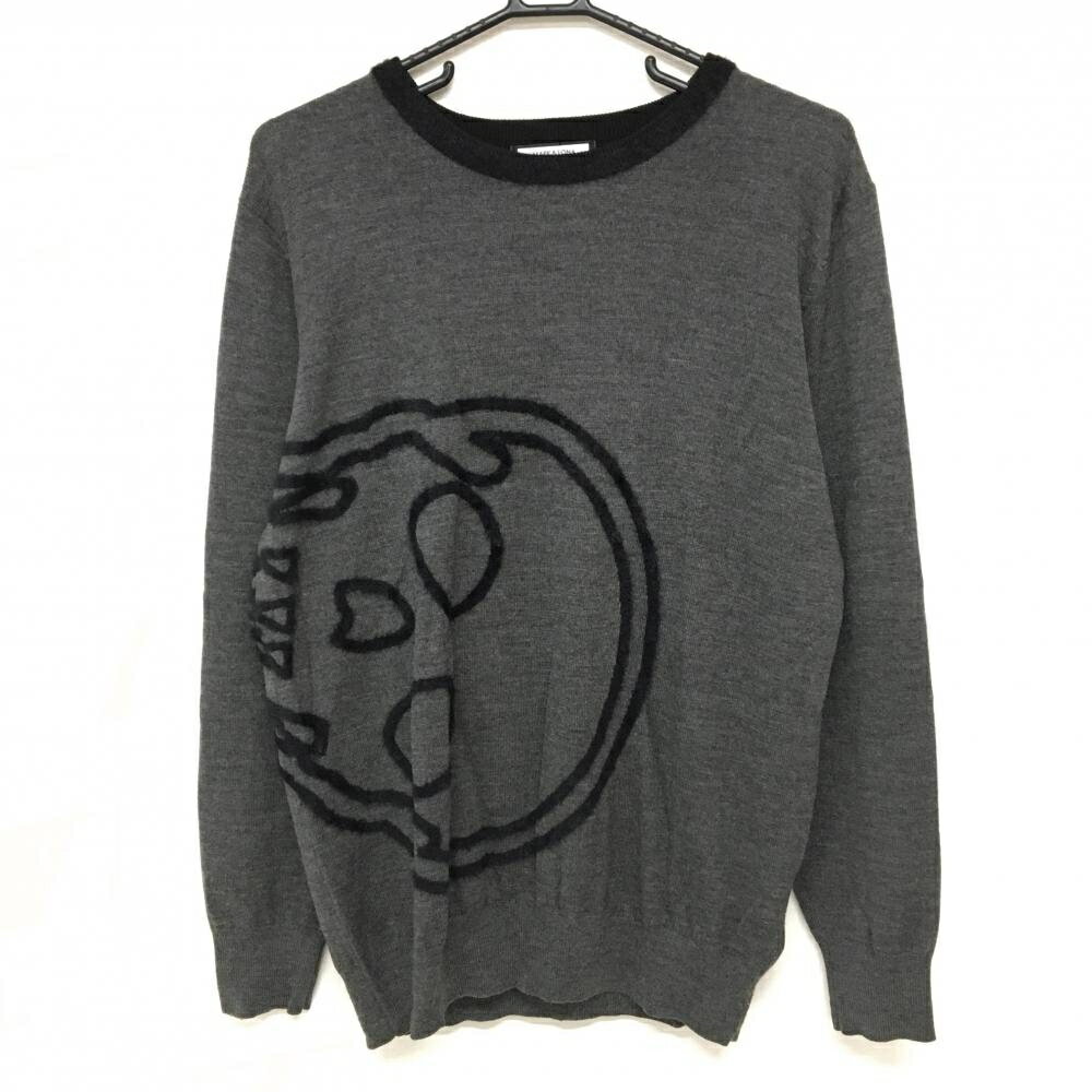 マークアンドロナ セーター グレー×黒 ビックスカル ニット メンズ 50(XL) ゴルフウェア MARK＆LONA