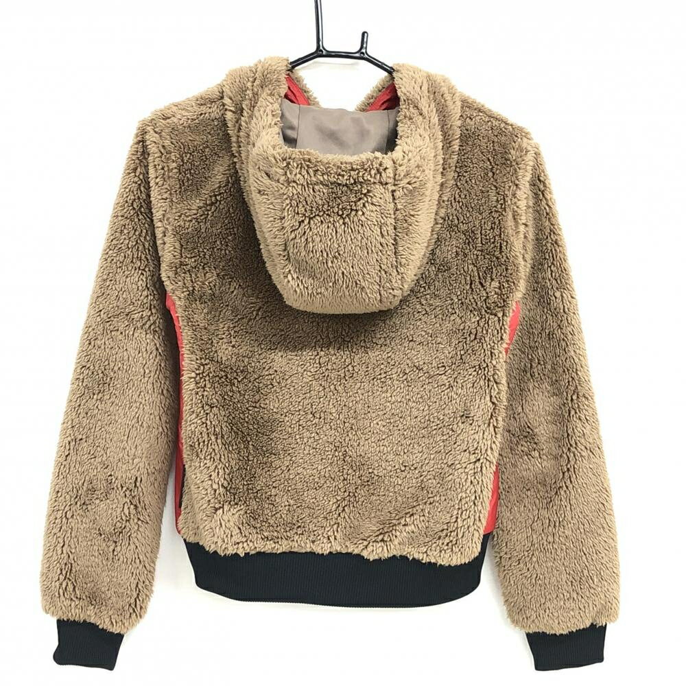 【超美品】マークアンドロナ ボアジップパーカー ブラウン×レッド サイド切替 裏地 レディース 36(S) ゴルフウェア MARK＆LONA