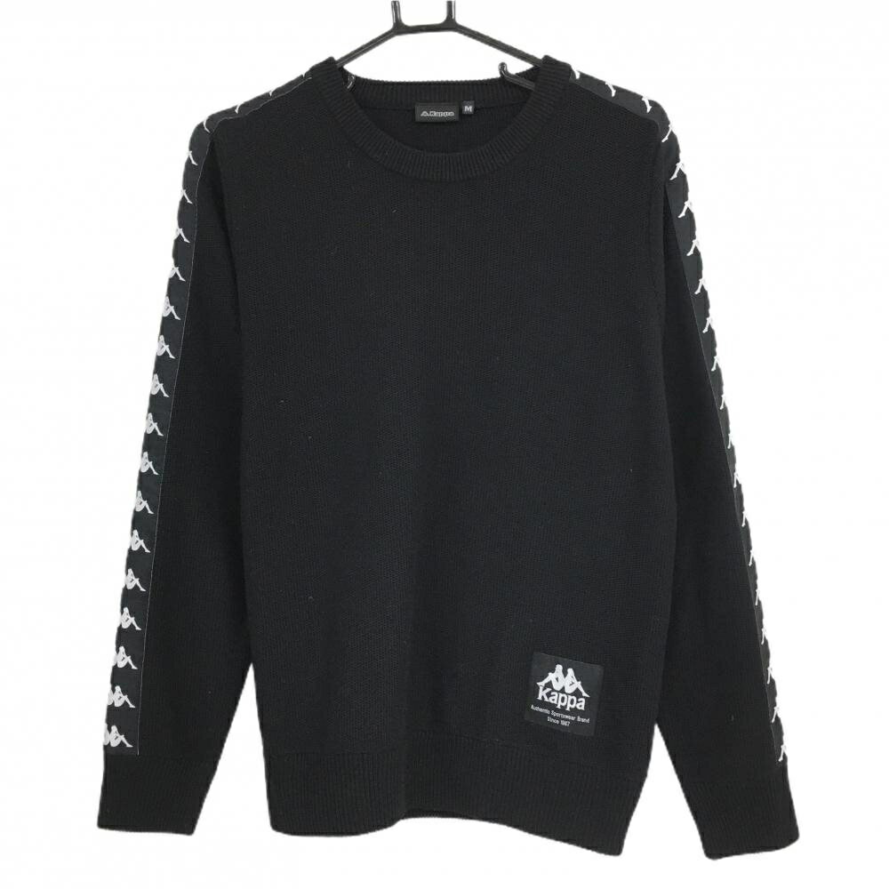 【美品】カッパ セーター 黒×白 ニット 袖ロゴテープ 羊毛混 メンズ M ゴルフウェア Kappa