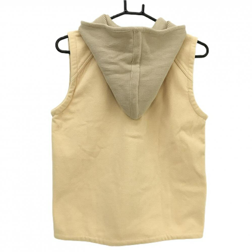 【美品】チャンピオン フード付きベスト イエロー系×ベージュ 裏起毛 ロゴワッペン レディース M ゴルフウェア Champion