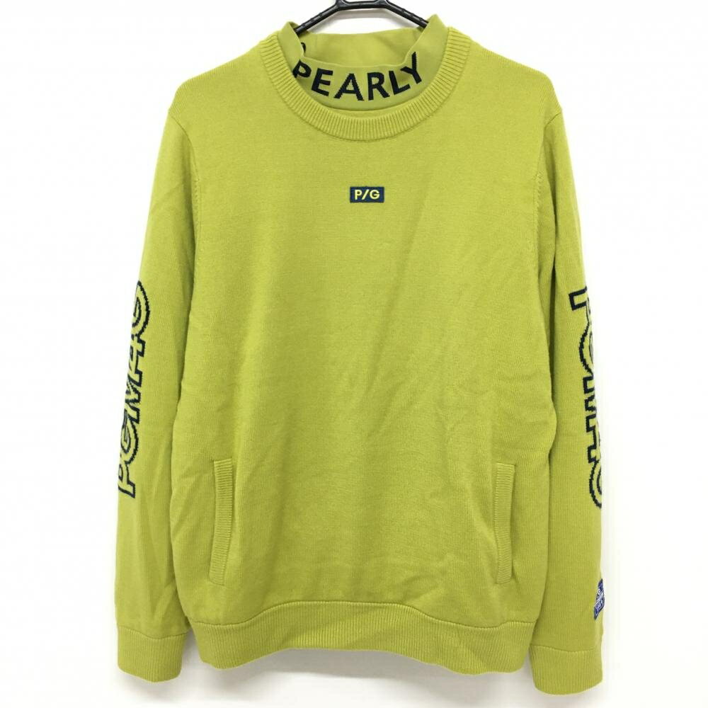 【超美品】パーリーゲイツ ツインセーター ライムグリーン×ネイビー 裏地付セーター ウール混 メンズ 6..