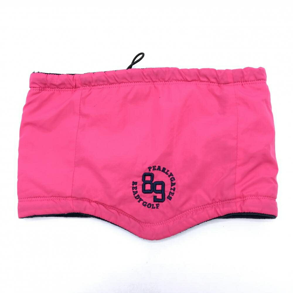 【美品】パーリーゲイツ ネックウォーマー ピンク×ネイビー 裏起毛 ドローコード ゴルフウェア PEARLY ..