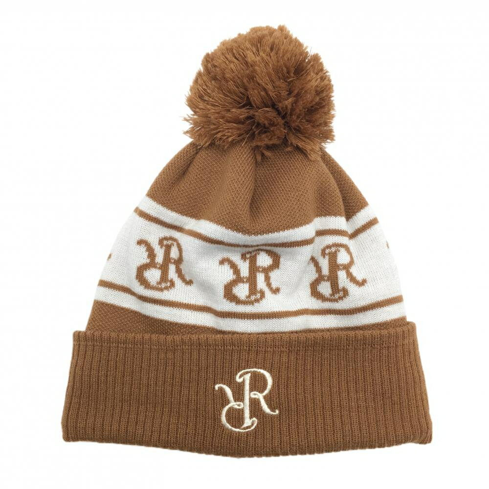 【超美品】レザレクション ニット帽 ブラウン×白 一部柄 裏起毛 ウール混 ボンボン付 レディース フリ..