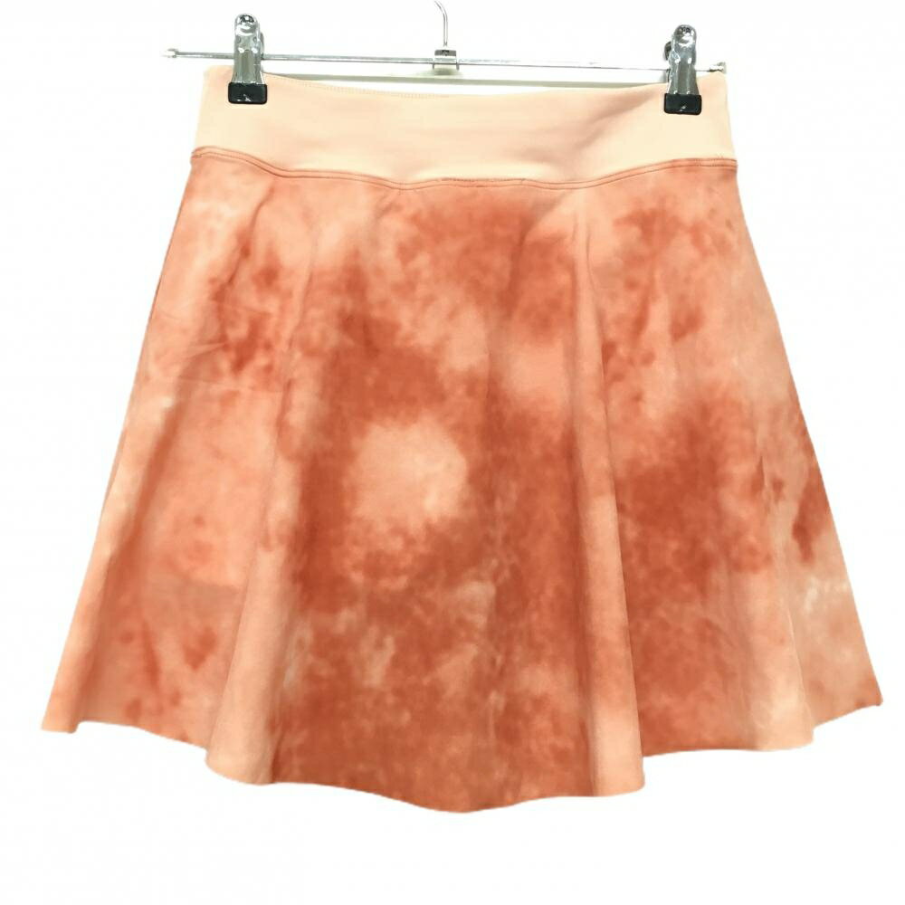 【超美品】ナイキ スカート ベージュピンク×レッド系 タイダイ柄 裾ロゴ ウエストゴム DRI-FIT レディース S ゴルフウェア NIKE