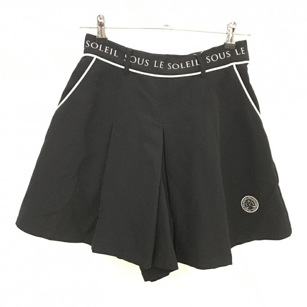 【新品】ソルソレイユ キュロットスカート 黒×白 ウエストロゴ プリーツ レディース S ゴルフウェア SO..