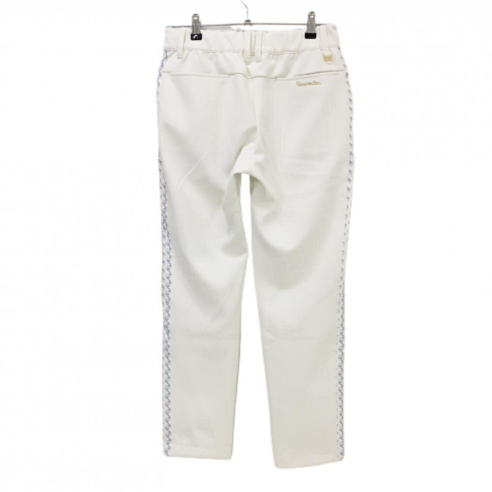【超美品】レザレクション パンツ 白×ブルー サイド切替総柄 ウエスト一部ゴム ストレッチ レディース M ゴルフウェア Resurrection