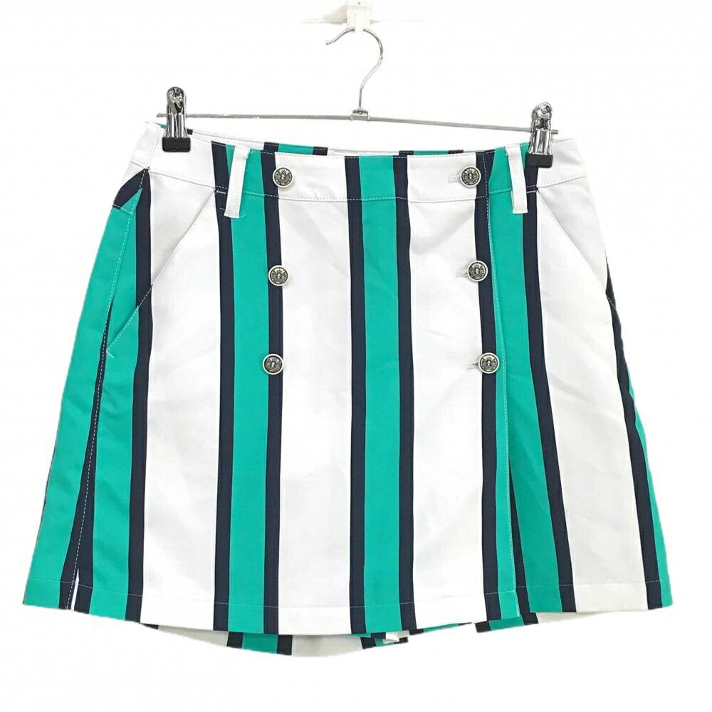 マンシングウェア キュロットスカート 白×グリーン ストライプ レディース 11 ゴルフウェア Munsingwear