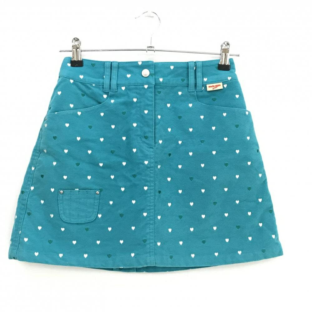 マリクレールスポール スカート ブルーグリーン×白 ハート総柄 微起毛 内側インナーパンツ レディース M ゴルフウェア marie claire