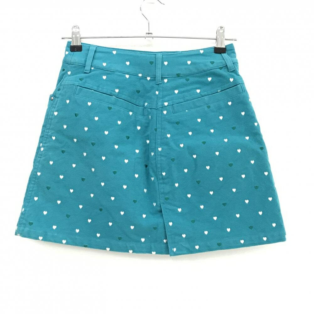 マリクレールスポール スカート ブルーグリーン×白 ハート総柄 微起毛 内側インナーパンツ レディース M ゴルフウェア marie claire