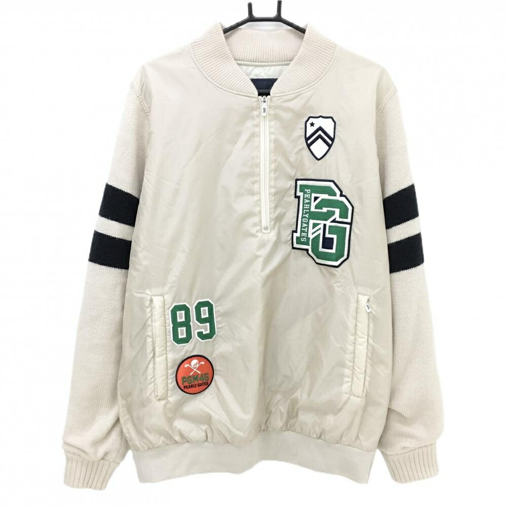 【美品】パーリーゲイツ 中綿異素材ジャケット ベージュ×ネイビー ナイロン×ニット メンズ 6(XL) ゴルフウェア PEARLY GATES