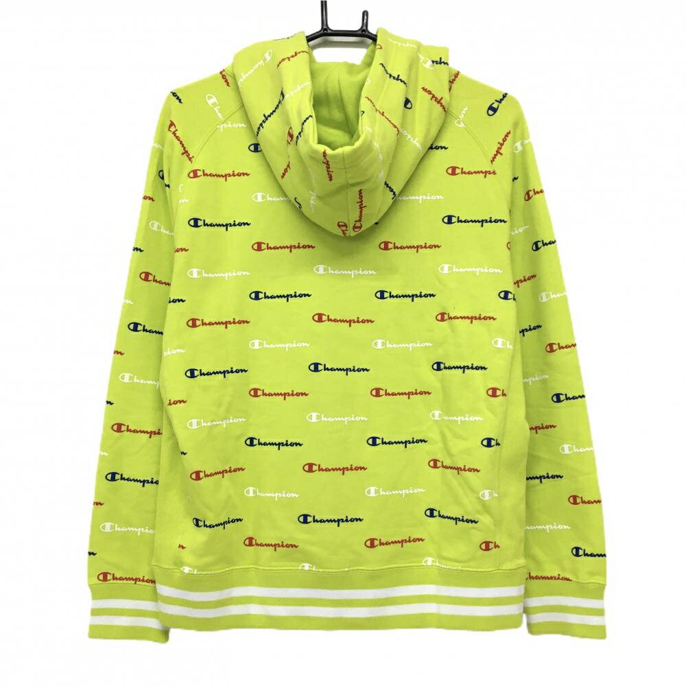 【新品】チャンピオン パーカー ライトグリーン×ブルー×レッド ロゴ総柄 トレーナー メンズ M ゴルフウェア Champion
