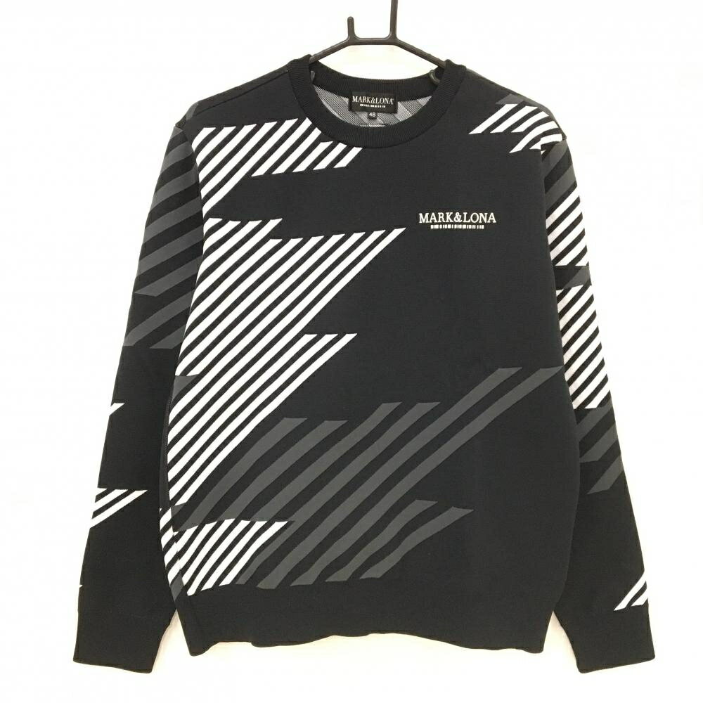 【超美品】マークアンドロナ セーター 黒×白 総柄 ニット メンズ 48(L) ゴルフウェア MARK＆LONA