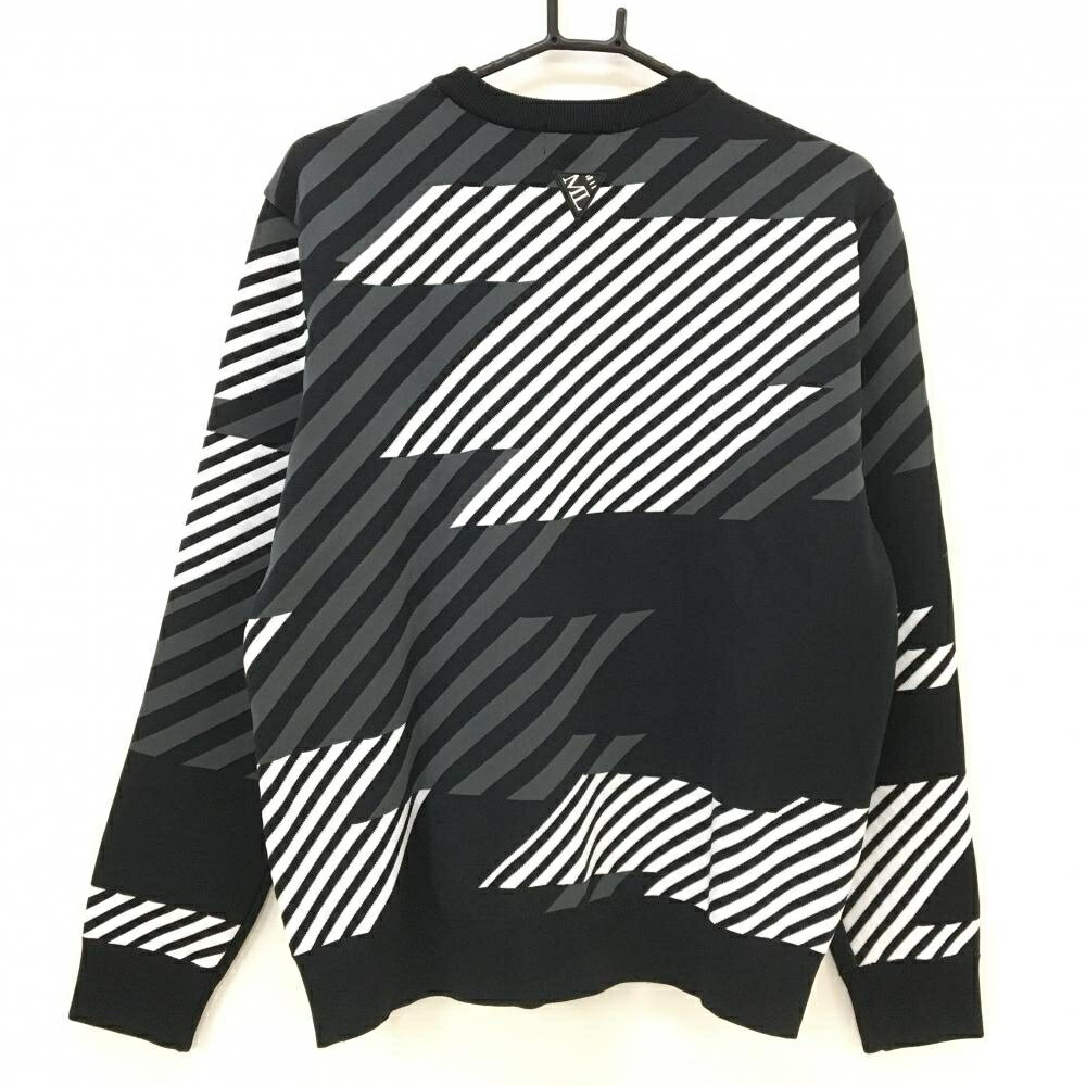 【超美品】マークアンドロナ セーター 黒×白 総柄 ニット メンズ 48(L) ゴルフウェア MARK＆LONA