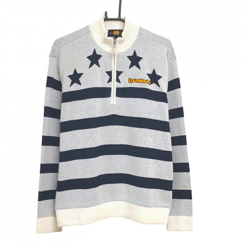 ラウドマウス ハイネックセーター 白×黒 ハーフジップ 裏地付 メンズ L ゴルフウェア LOUDMOUTH