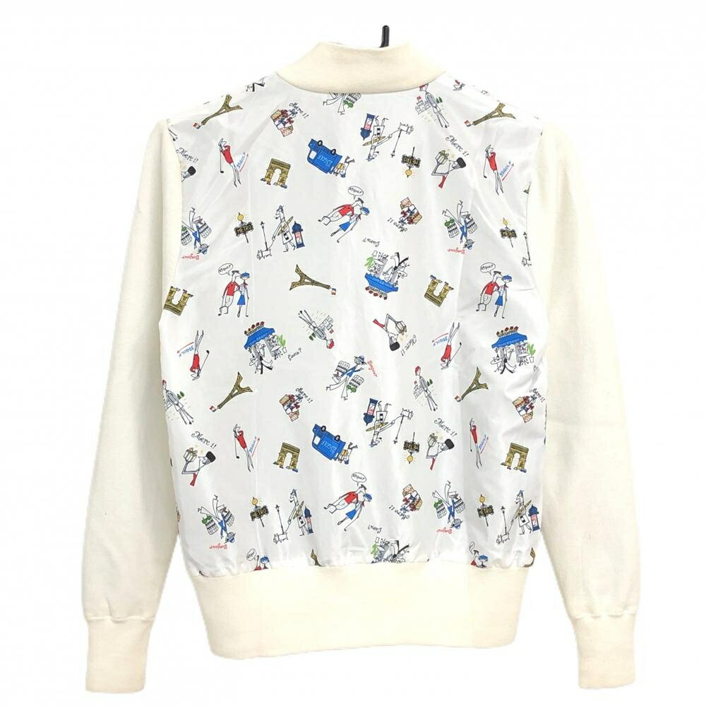 23区ゴルフ ジャケットブルゾン 白 身頃総柄 フランス 素材切替 裏地付き レディース I(M) ゴルフウェア 23区