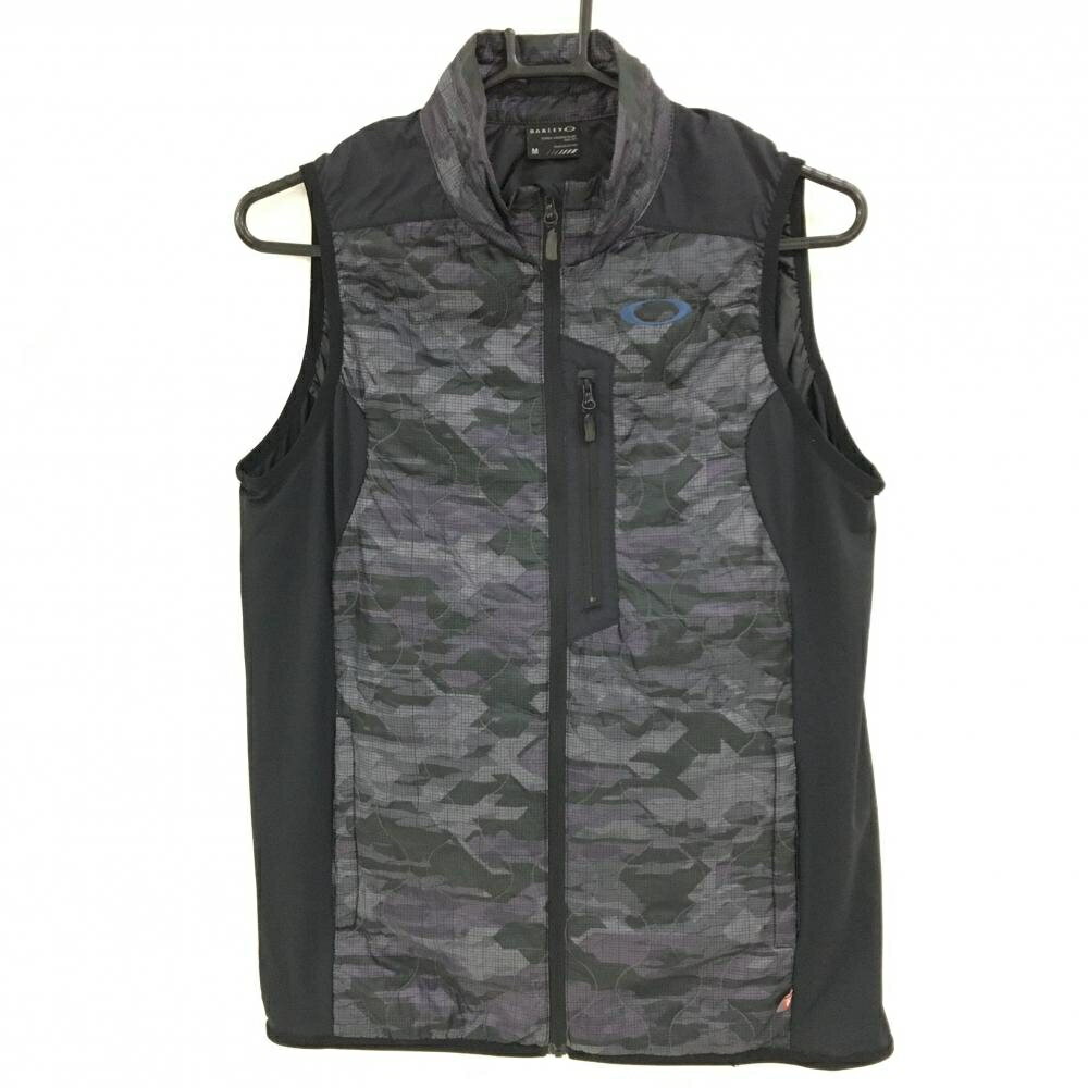 【超美品】オークリー 中綿ベスト グレー×黒×パープル 総柄 薄手 メンズ M ゴルフウェア Oakley