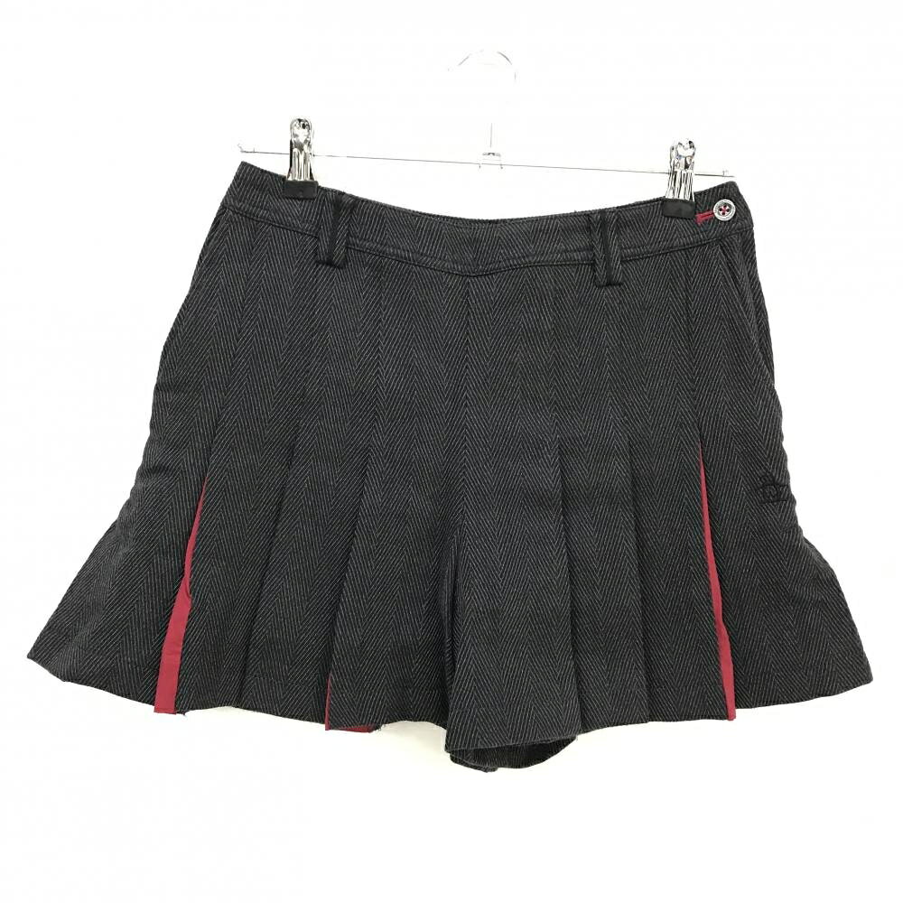マンシングウェア キュロットスカート ダークグレー×レッド 織生地 前面プリーツ ウール混 裏地付 レディース 7 ゴルフウェア Munsingwear