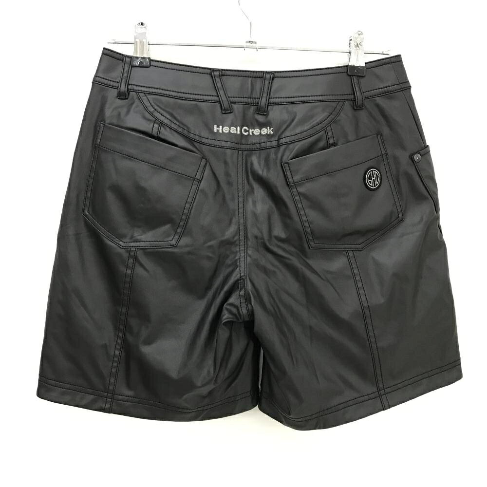 ヒールクリーク ショートパンツ 黒 後ろロゴ 裾裏起毛 裏地付 レディース 42(L) ゴルフウェア Heal Creek
