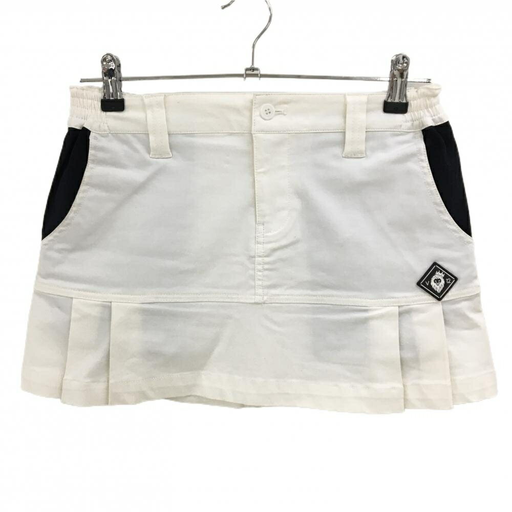 V12 スカート 白×黒 裾一部プリーツ レディース 1(M) ゴルフウェア V12
