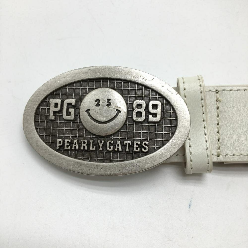 【美品】パーリーゲイツ トップ式ベルト 白 ニコちゃん スマイル レディース ゴルフウェア PEARLY GATES