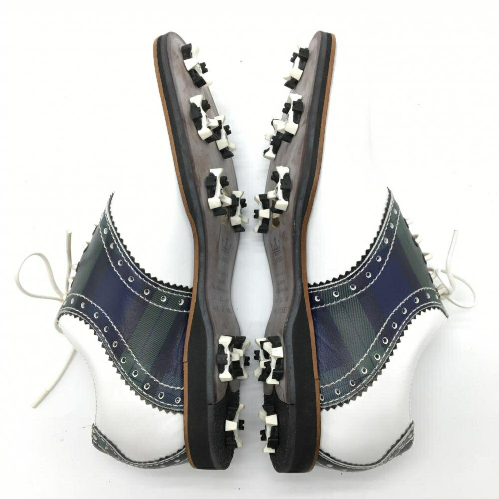 【美品】ラムダ ゴルフシューズ 白×ネイビー 13707-05 収納袋付 レディース EU37(24.0相当) ゴルフウェア