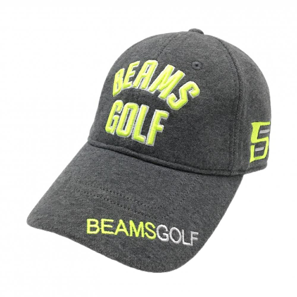 【超美品】ビームスゴルフ キャップ 杢グレー×蛍光イエロー 立体ロゴ ゴルフウェア BEAMS GOLF