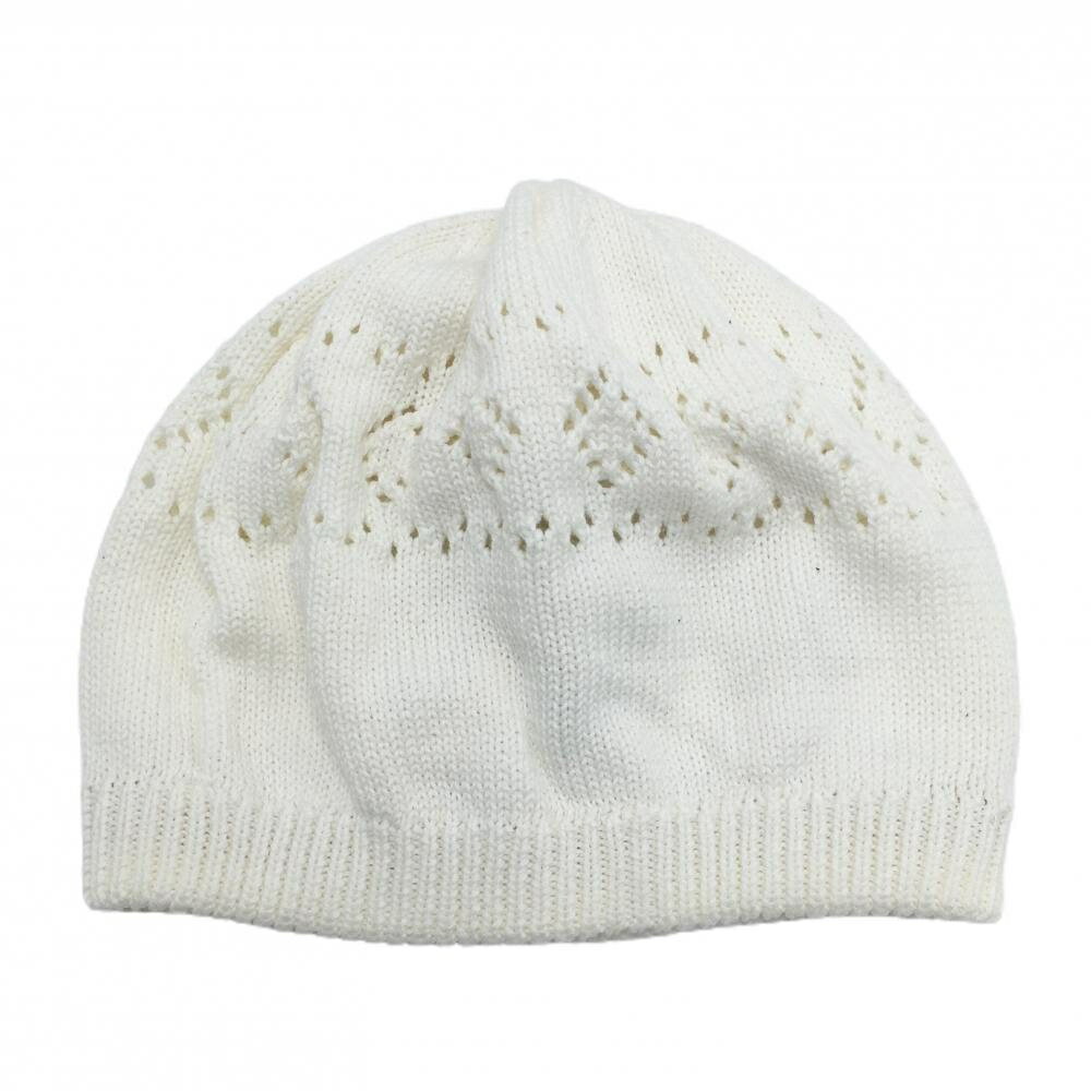 【新品】23区ゴルフ ニット帽 白 透かし編み コットン100％ レディース F ゴルフウェア 23区