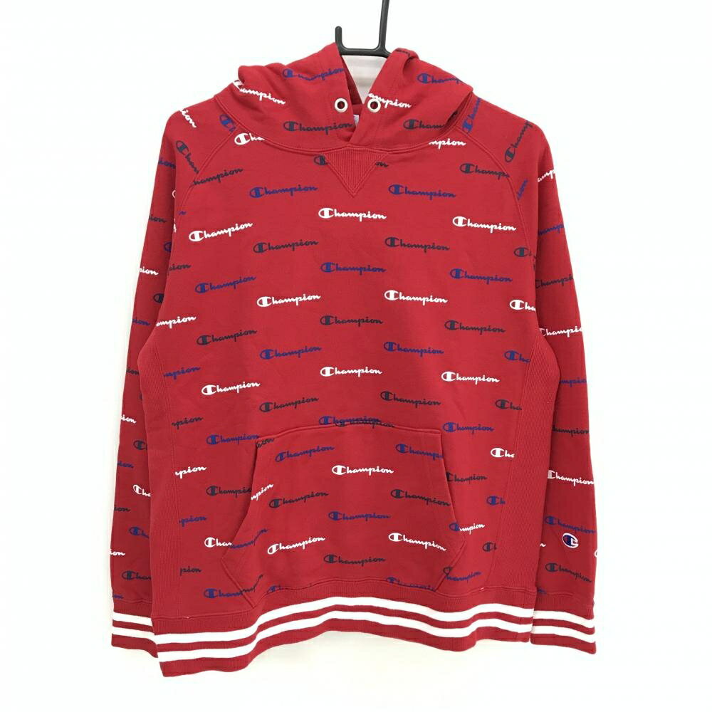 【美品】チャンピオン パーカー レッド×白 ロゴ総柄 レディース MEDIUM ゴルフウェア Champion