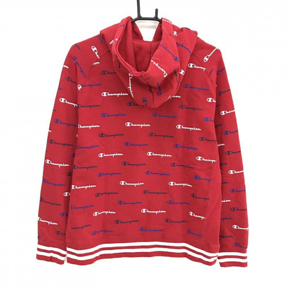 【美品】チャンピオン パーカー レッド×白 ロゴ総柄 レディース MEDIUM ゴルフウェア Champion