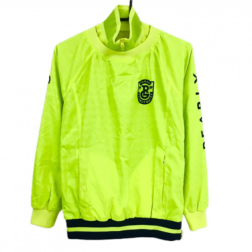 【美品】パーリーゲイツ ツインスニード 蛍光イエロー×ネイビー フロッキーロゴ 蓄熱裏地 レディース 0(S) ゴルフウェア PEARLY GATES