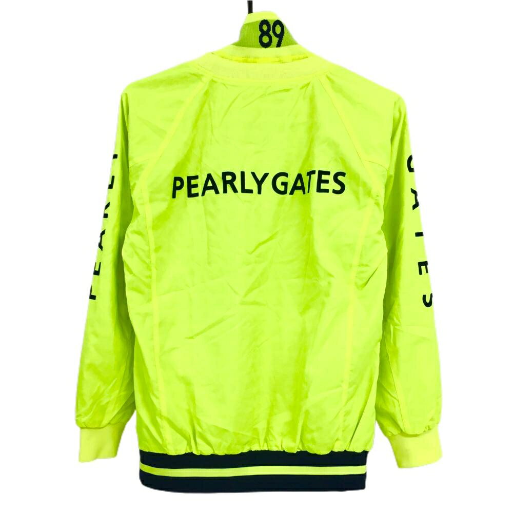 【美品】パーリーゲイツ ツインスニード 蛍光イエロー×ネイビー フロッキーロゴ 蓄熱裏地 レディース 0(S) ゴルフウェア PEARLY GATES
