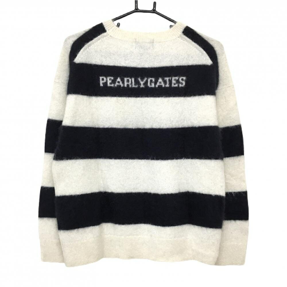 パーリーゲイツ セーター 白×ネイビー ボーダー アルバカ混 ニット レディース 0(S) ゴルフウェア PEARLY GATES
