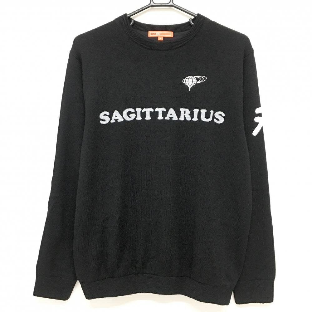 【美品】ビームスゴルフ セーター 黒×グレー フロント英字 裏地付 ニット メンズ M ゴルフウェア BEAMS GOLF