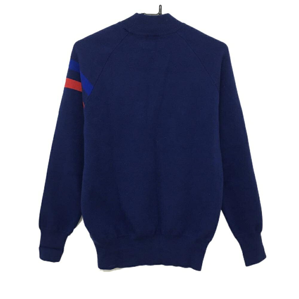【美品】ルコックゴルフ ハイネックセーター ネイビー×レッド 胸元ライン ウール混 ニット メンズ L ゴルフウェア le coq sportif