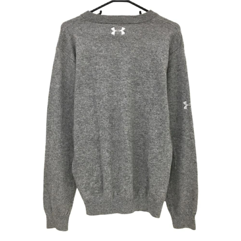 【美品】アンダーアーマー セーター 杢グレー×白 カシミヤ100％ ニット ロゴ刺しゅう レディース LG ゴルフウェア UNDER ARMOUR