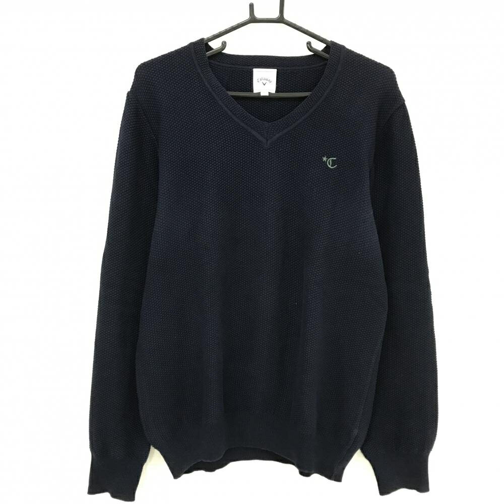 【美品】キャロウェイ セーター ネイビー カシミヤ混 Vネック メンズ L ゴルフウェア Callaway