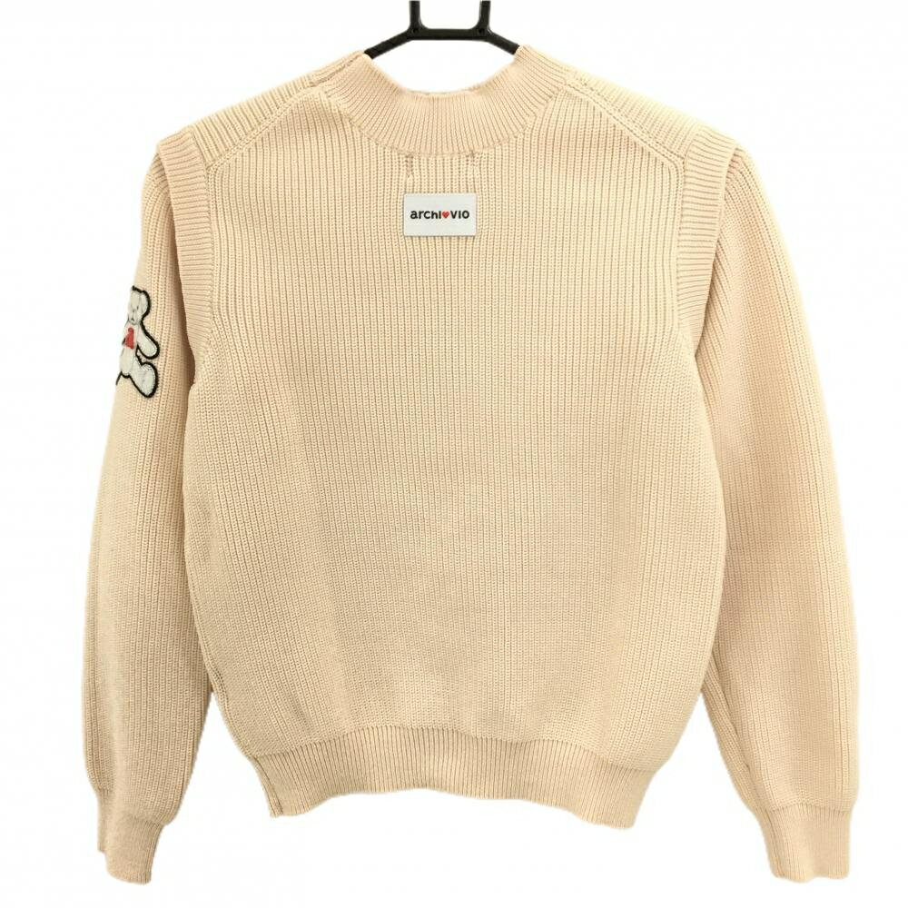 【美品】アルチビオ 2WAYセーター ベージュ 袖着脱可 クマワッペン ベスト ニット レディース 38(M) ゴルフウェア 2023年モデル archivio